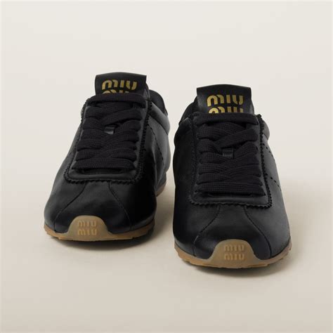 miu miu nappa leather sneakers|Black Plume Nappa Leather Sneakers .